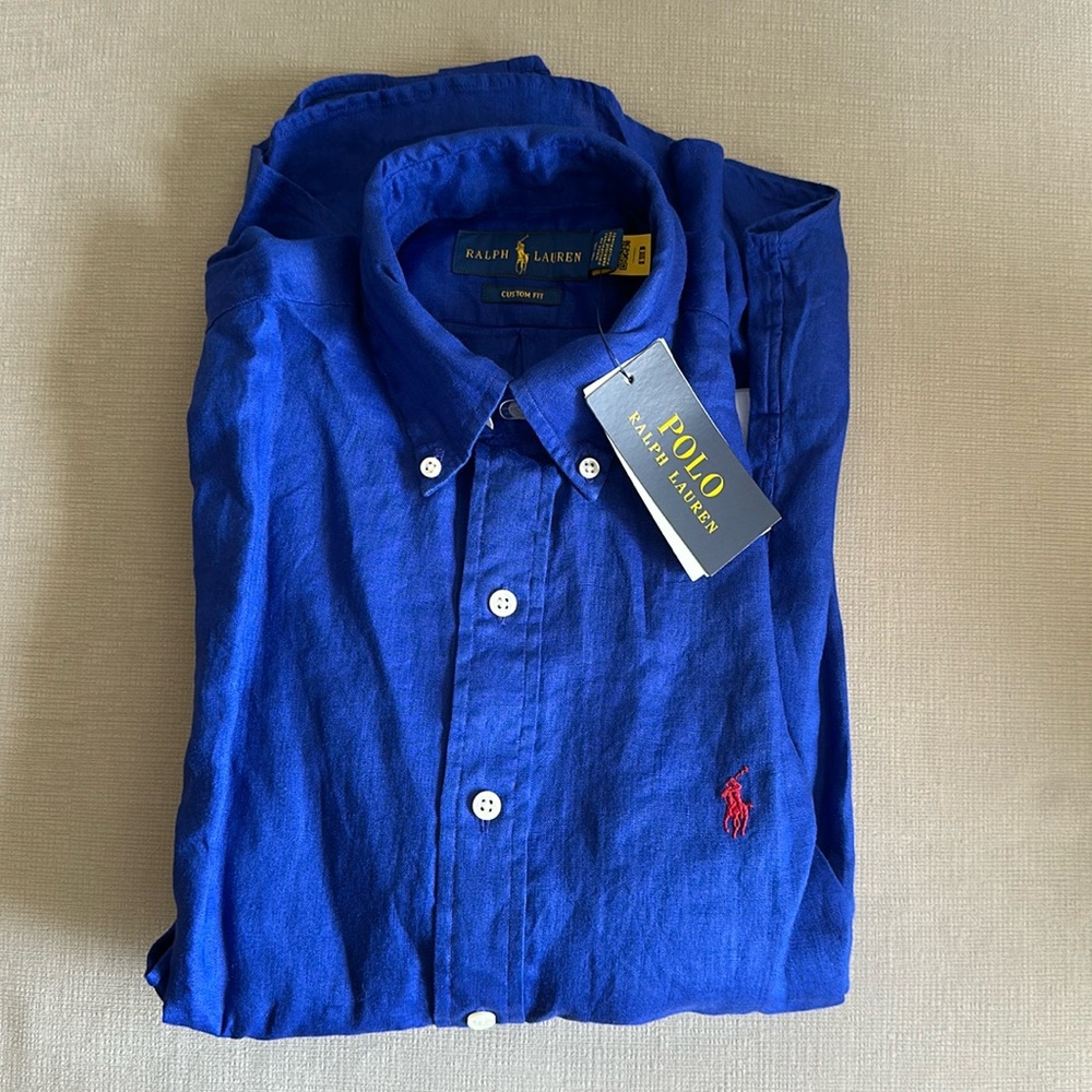 NWT blue Ralph Lauren button down long-sleeve shirt